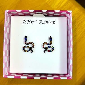Betsey Johnson Black Tone Multi color Pave Snake Drop Earrings